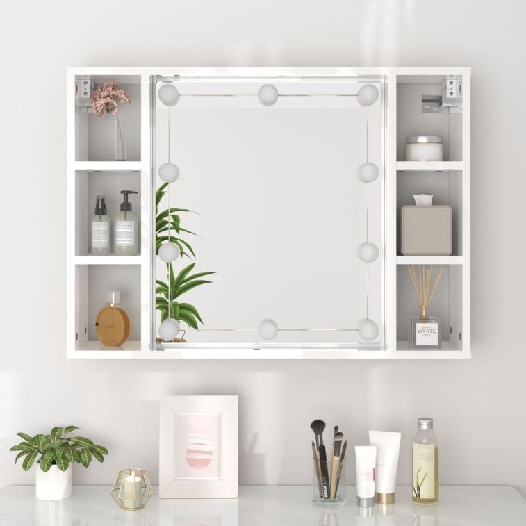 Armoire à miroir avec LED Blanc brillant 76x15x55 cm - Photo n°5