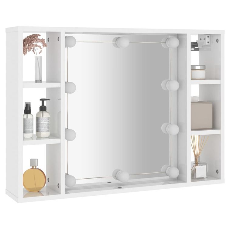Armoire à miroir avec LED Blanc brillant 76x15x55 cm - Photo n°6