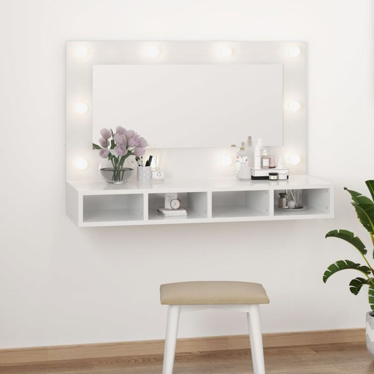 Armoire à miroir avec LED Blanc brillant 90x31,5x62 cm - Photo n°2