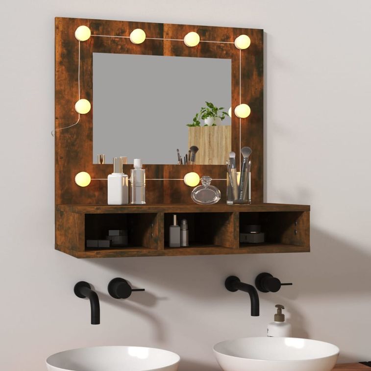 Armoire à miroir avec LED Chêne fumé 60x31,5x62 cm - Photo n°1
