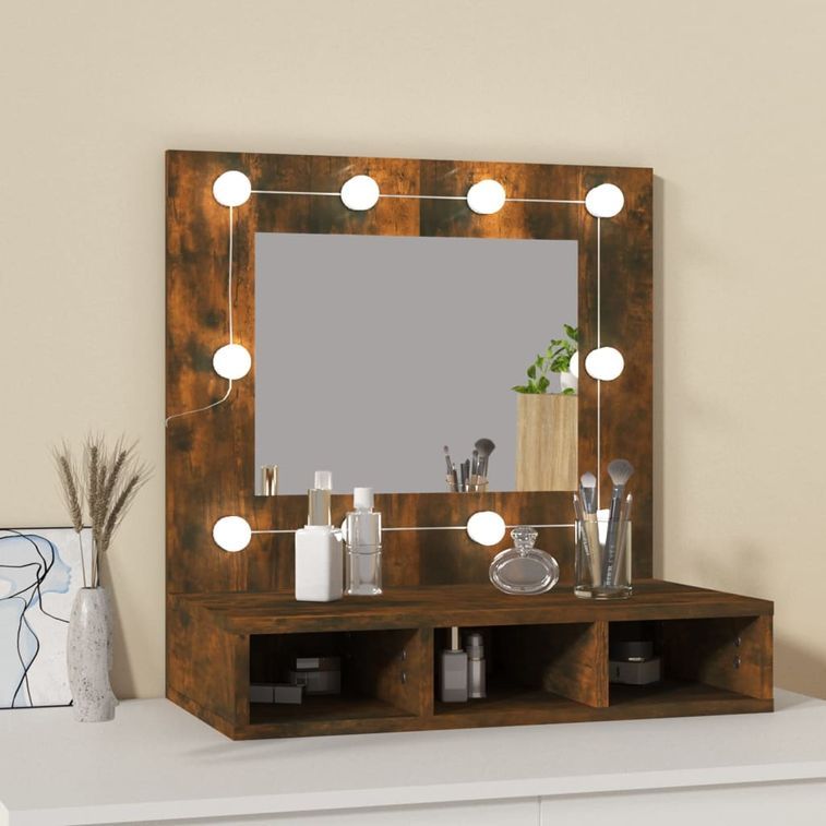 Armoire à miroir avec LED Chêne fumé 60x31,5x62 cm - Photo n°3