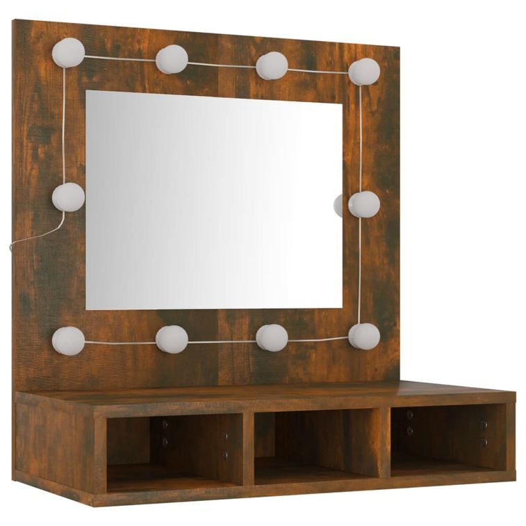 Armoire à miroir avec LED Chêne fumé 60x31,5x62 cm - Photo n°4
