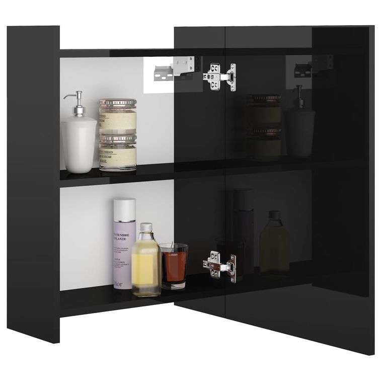 Armoire à miroir de bain Noir brillant 62,5x20,5x64cm - Photo n°4