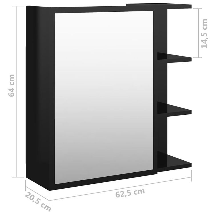 Armoire à miroir de bain Noir brillant 62,5x20,5x64cm - Photo n°10