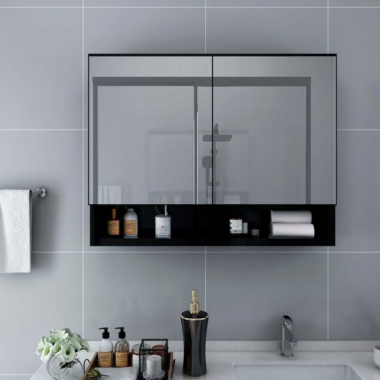 Armoire à miroir de salle de bain LED Noir 80x15x60 cm MDF - Photo n°3