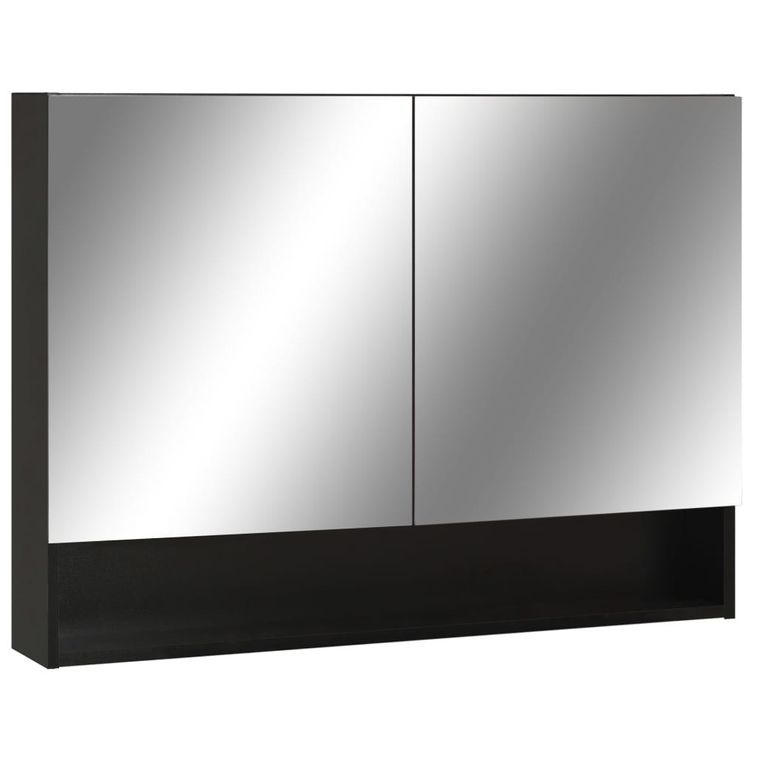 Armoire à miroir de salle de bain LED Noir 80x15x60 cm MDF - Photo n°2