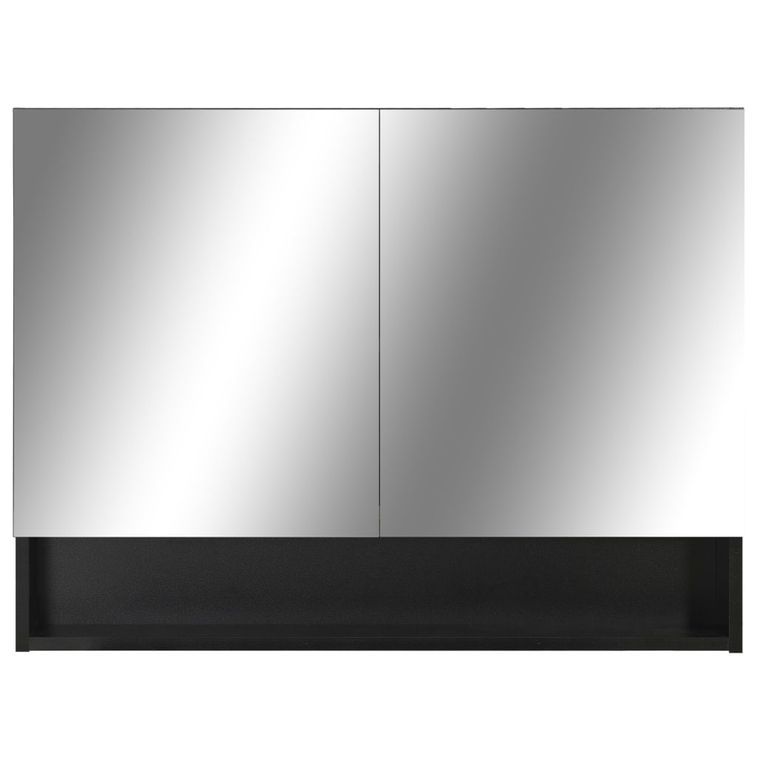 Armoire à miroir de salle de bain LED Noir 80x15x60 cm MDF - Photo n°6