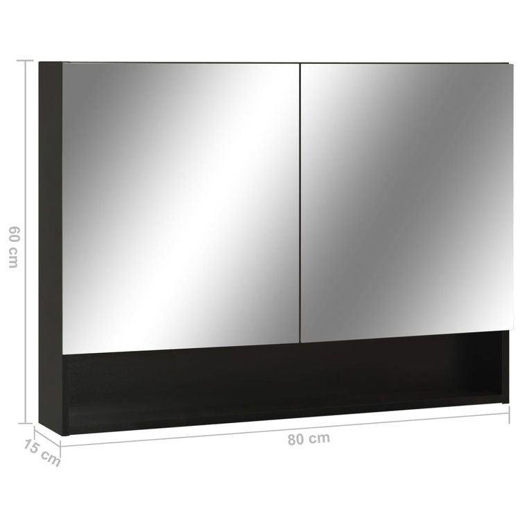 Armoire à miroir de salle de bain LED Noir 80x15x60 cm MDF - Photo n°10