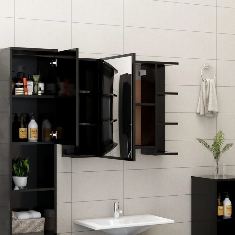 Armoire à miroir de salle de bain Noir 80x20,5x64 cm - Photo n°4