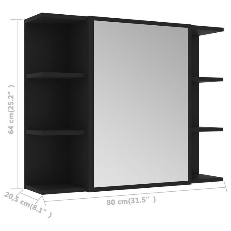 Armoire à miroir de salle de bain Noir 80x20,5x64 cm - Photo n°10