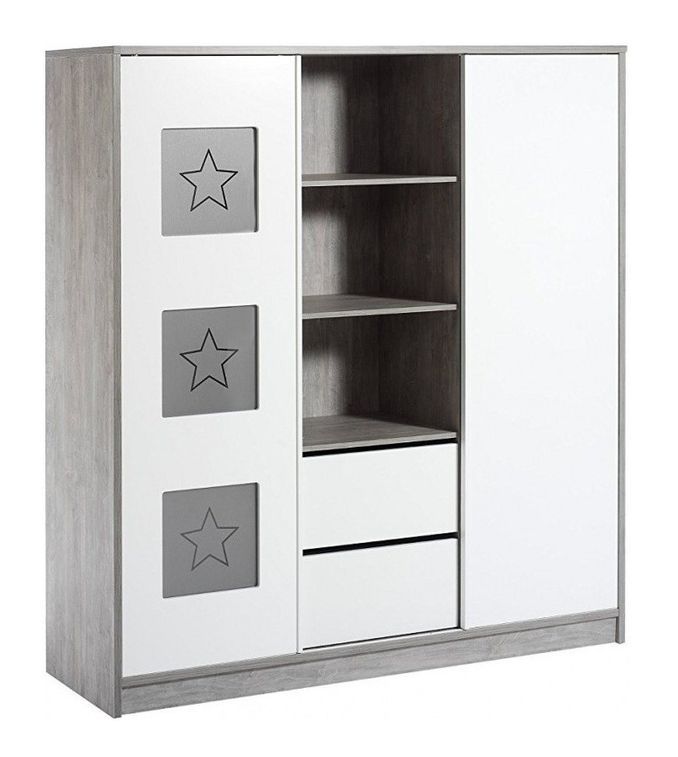 Armoire bébé 2 portes 2 tiroirs bois gris et blanc Eco Star - Photo n°1