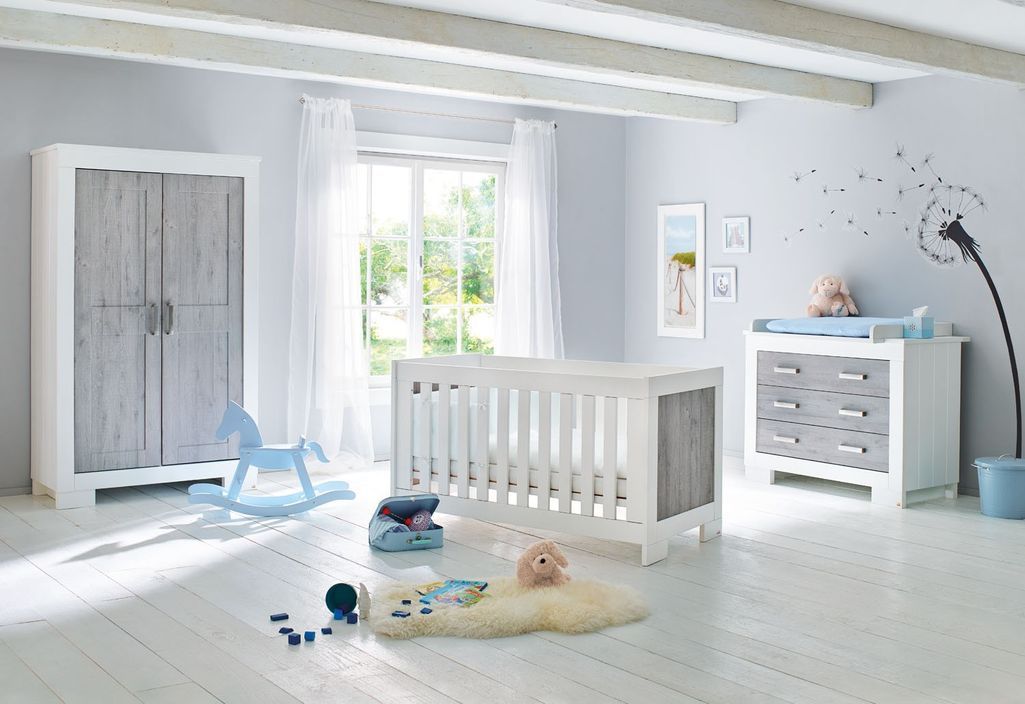 Armoire bébé 2 portes 2 tiroirs bois laqué blanc et gris Lolle - Photo n°3