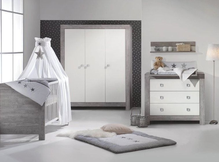 Armoire bébé 3 portes bois gris et blanc Nordic Driftwood - Photo n°3