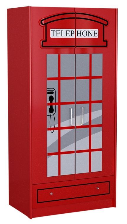 Armoire cabine téléphonique 2 portes bois rouge Londres L 90 cm - Photo n°1