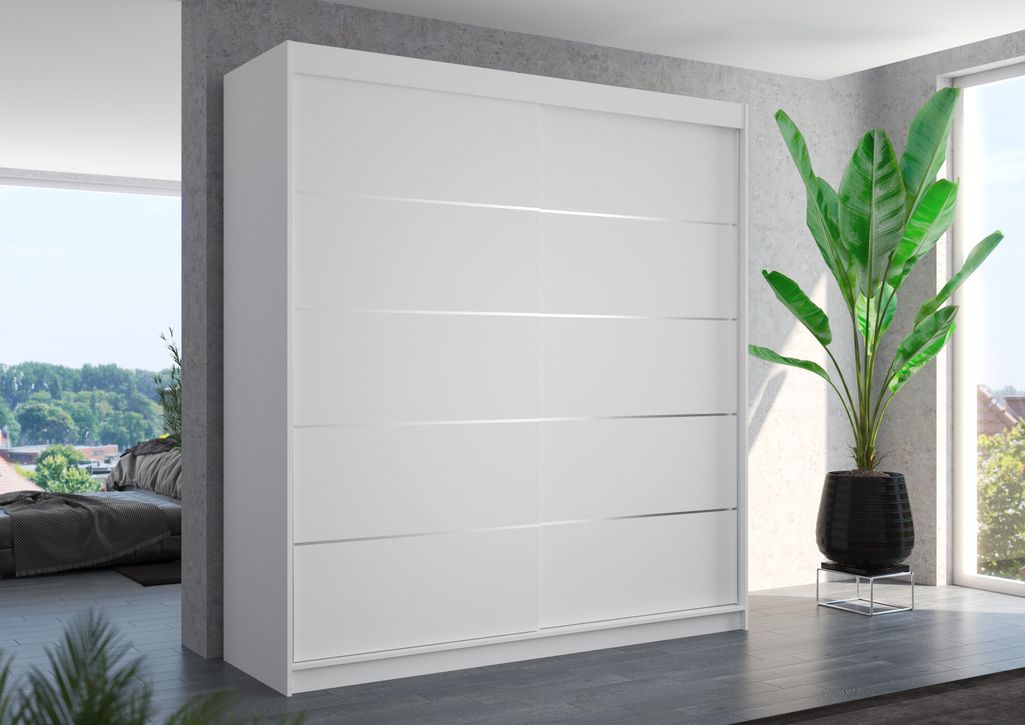 Armoire chambre adulte blanche 2 portes coulissantes Yvona 200 cm - Photo n°2