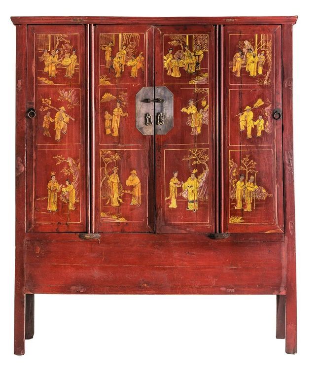 Armoire chinoise bois de Cyprès rouge et doré 2 portes Shiny - Photo n°1