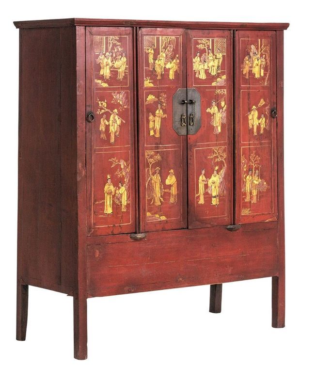 Armoire chinoise bois de Cyprès rouge et doré 2 portes Shiny - Photo n°2