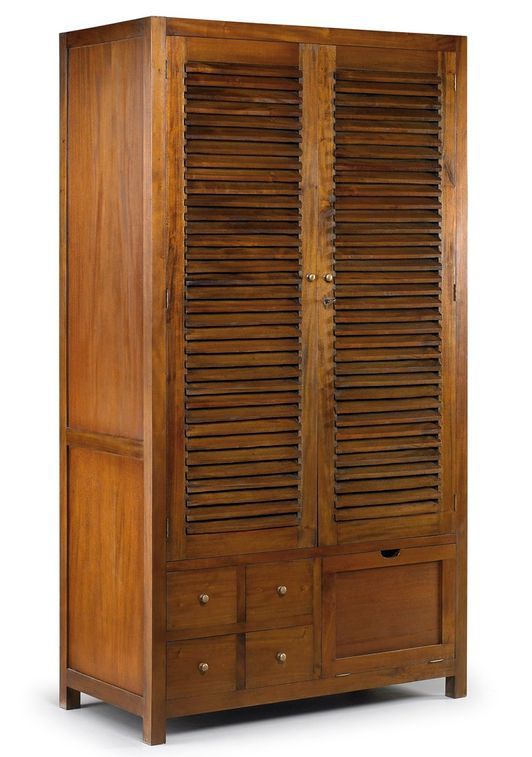 Armoire coloniale 2 portes persiennes 8 tiroirs en bois d'acajou massif Falkane 108 cm - Photo n°1