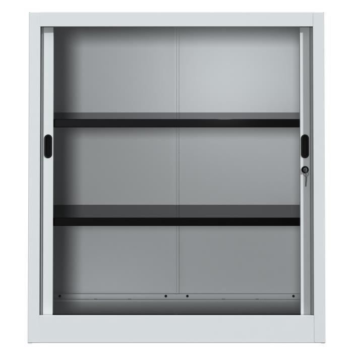 Armoire de bureau à rideaux noir 2 portes coulissantes Klass L 90 x H 100 x P 45 cm - Photo n°6