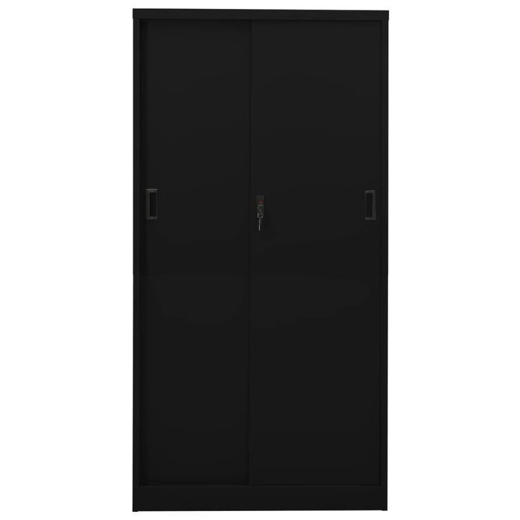 Armoire de bureau avec porte coulissante Noir 90x40x180cm Acier - Photo n°5