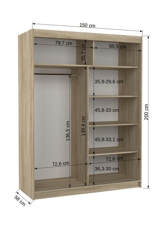 Armoire de chambre 2 portes coulissantes 1 blanche 1 miroir Bianky 150 cm - Photo n°4