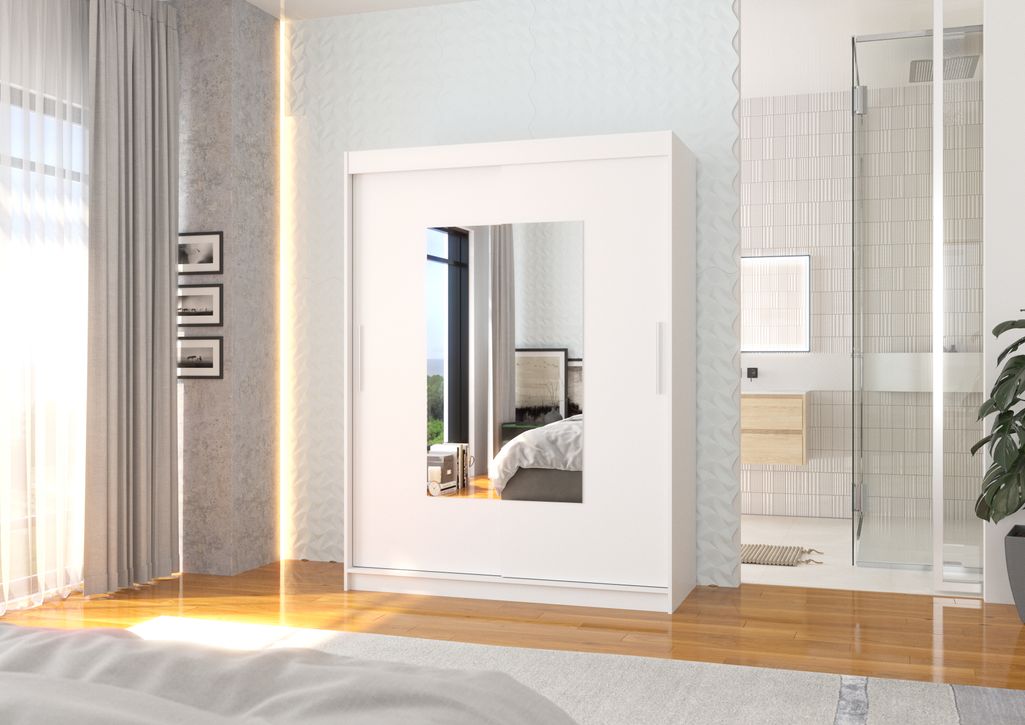 Armoire de chambre 2 portes coulissantes blanc et miroir Dova 150 cm - Photo n°2