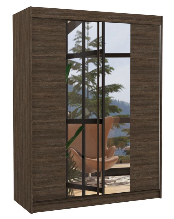 Armoire de chambre 2 portes coulissantes bois marron et miroir Zomka 150 cm - Photo n°1