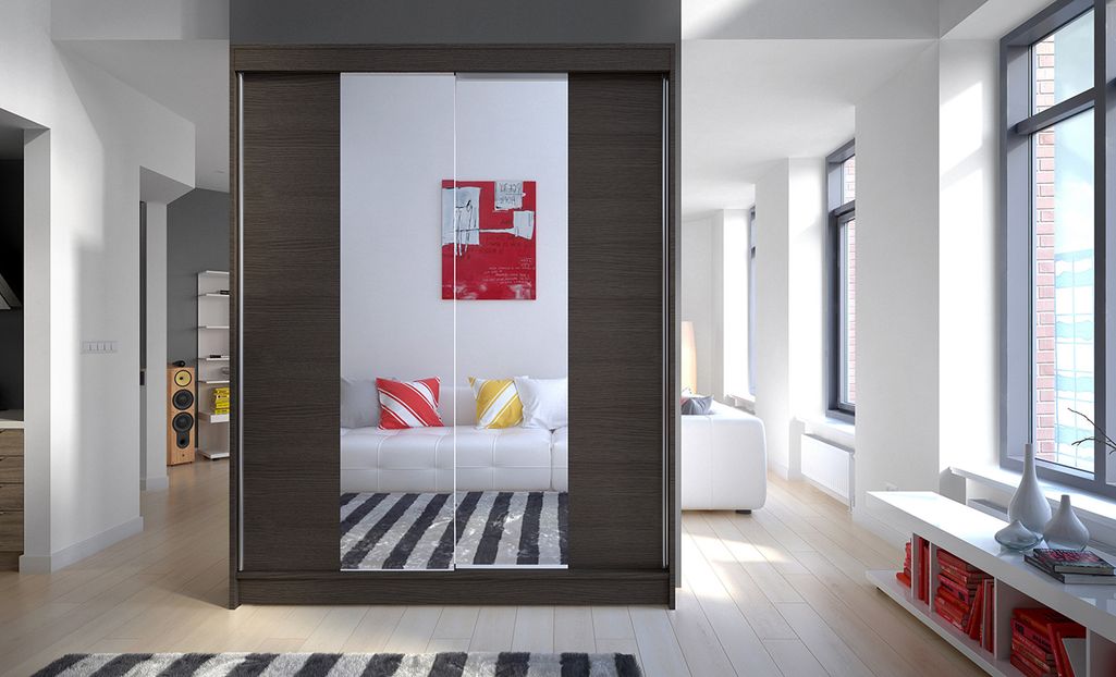 Armoire de chambre 2 portes coulissantes bois marron et miroir Zomka 150 cm - Photo n°2