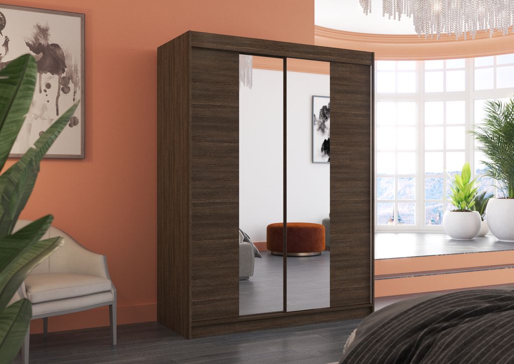 Armoire de chambre 2 portes coulissantes bois marron et miroir Zomka 150 cm - Photo n°4