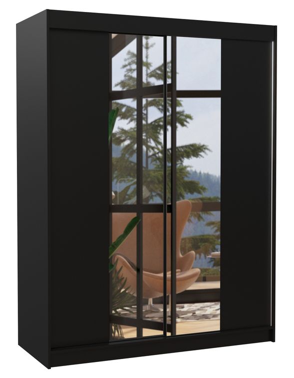 Armoire de chambre 2 portes coulissantes bois noir et miroir Zomka 150 cm - Photo n°1