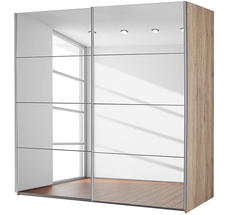 Armoire de chambre 2 portes coulissantes miroirs et cadre en chênes naturel Balto 181 cm - Photo n°1