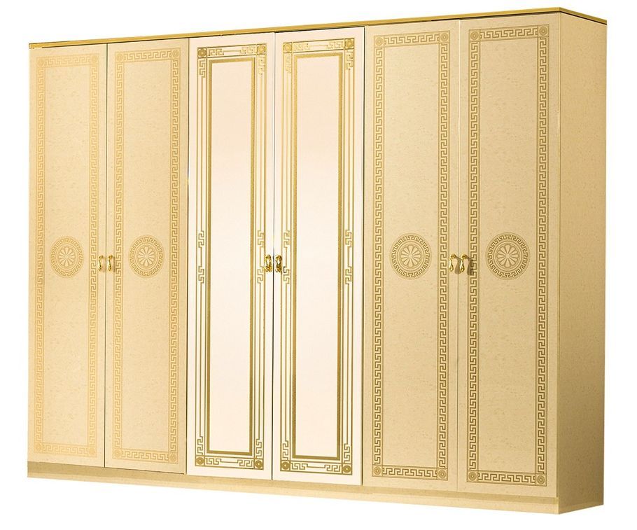 Armoire de chambre 6 portes 2 avec miroirs laqué beige et doré Savana 181 cm - Photo n°1