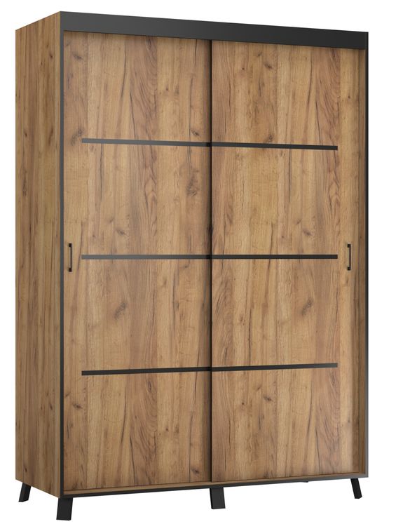 Armoire de chambre à 2 ou 3 portes coulissantes bois artisan gold et noir Barko - 4 tailles - Photo n°3