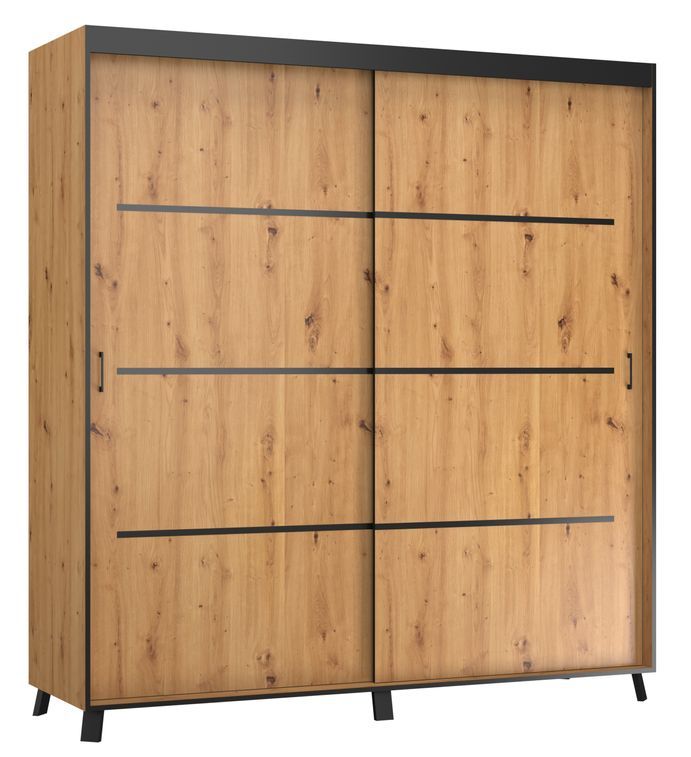 Armoire de chambre à 2 ou 3 portes coulissantes bois clair artisan et noir Barko - 4 tailles - Photo n°1