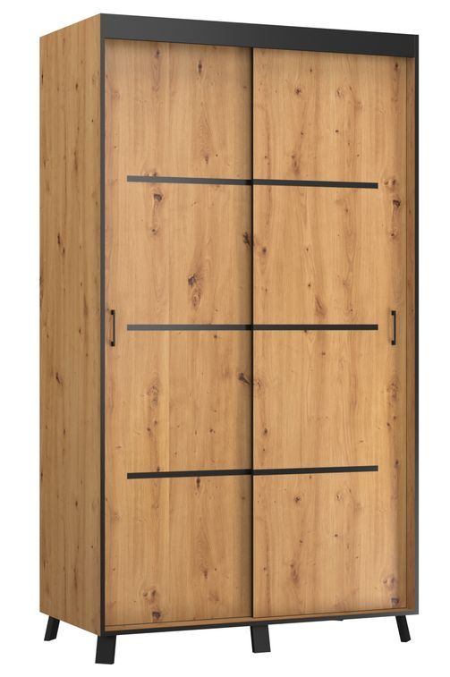 Armoire de chambre à 2 ou 3 portes coulissantes bois clair artisan et noir Barko - 4 tailles - Photo n°4