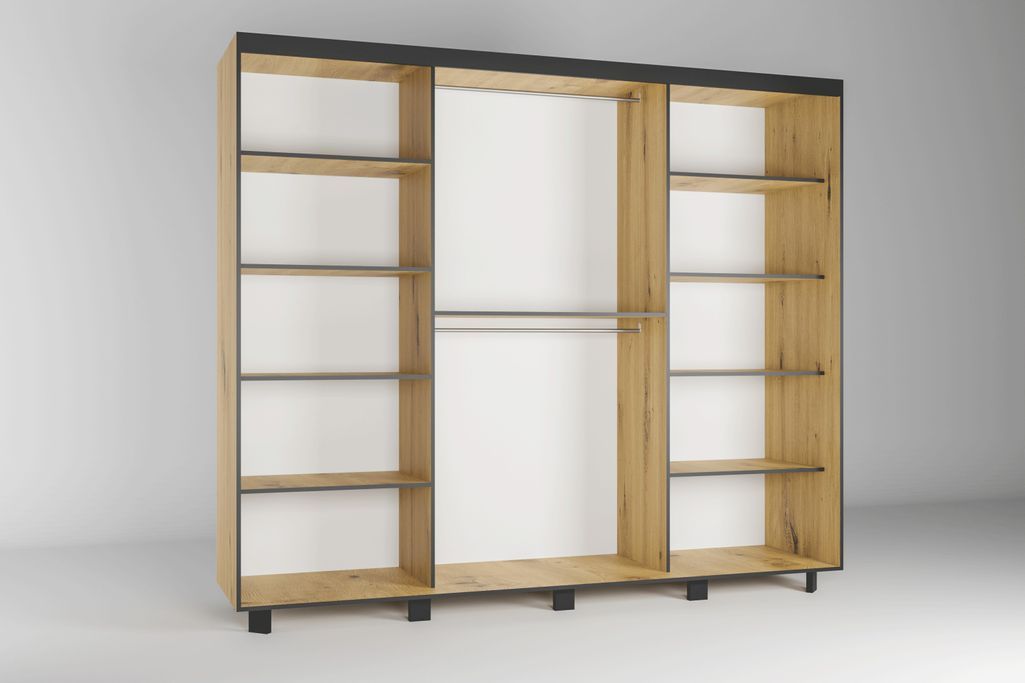 Armoire de chambre à 2 ou 3 portes coulissantes bois clair artisan et noir Barko - 4 tailles - Photo n°9