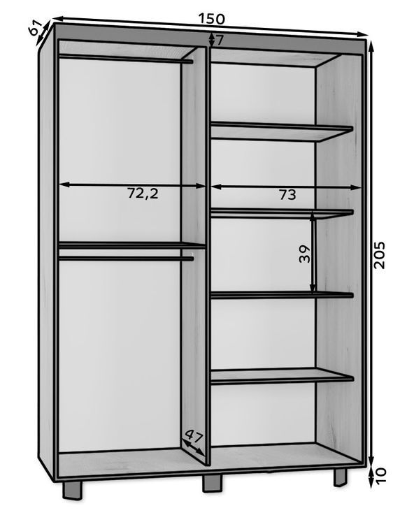 Armoire de chambre à 2 ou 3 portes coulissantes bois clair artisan et noir Barko - 4 tailles - Photo n°15