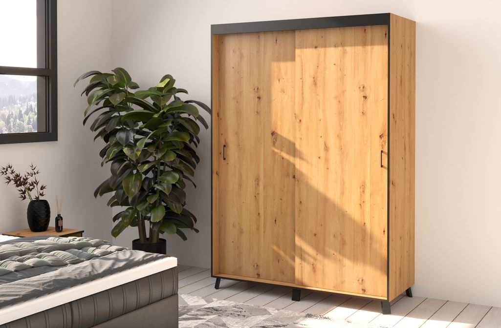Armoire de chambre à 2 ou 3 portes coulissantes bois clair artisan Barko - 4 tailles - Photo n°7