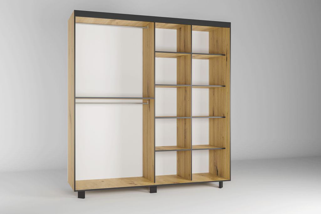 Armoire de chambre à 2 ou 3 portes coulissantes bois clair artisan Barko - 4 tailles - Photo n°10