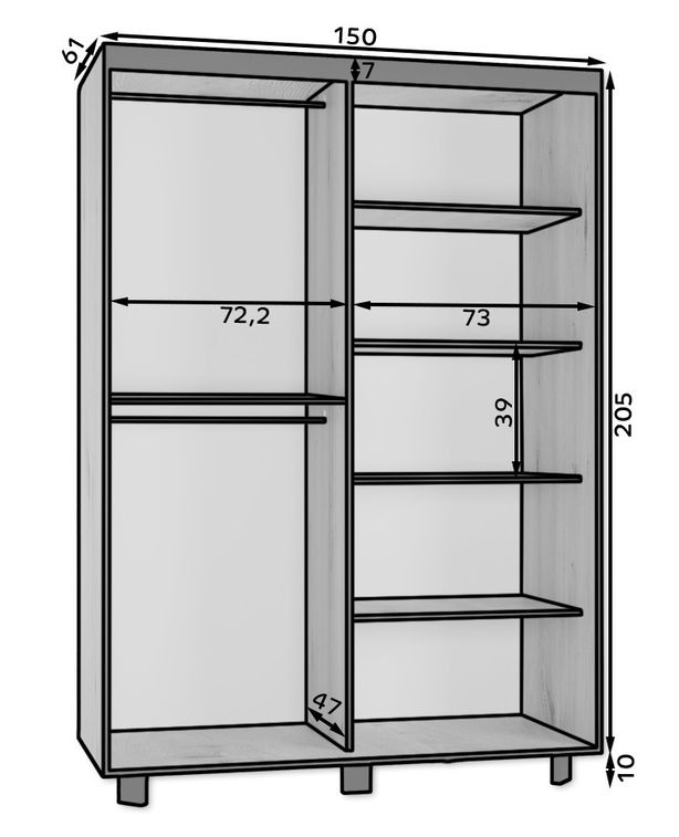 Armoire de chambre à 2 ou 3 portes coulissantes bois clair artisan Barko - 4 tailles - Photo n°15