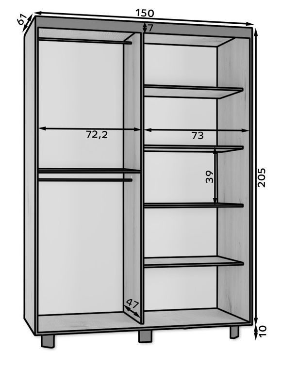 Armoire de chambre à 2 ou 3 portes coulissantes bois clair artisan et miroir Aliko - 4 tailles - Photo n°16