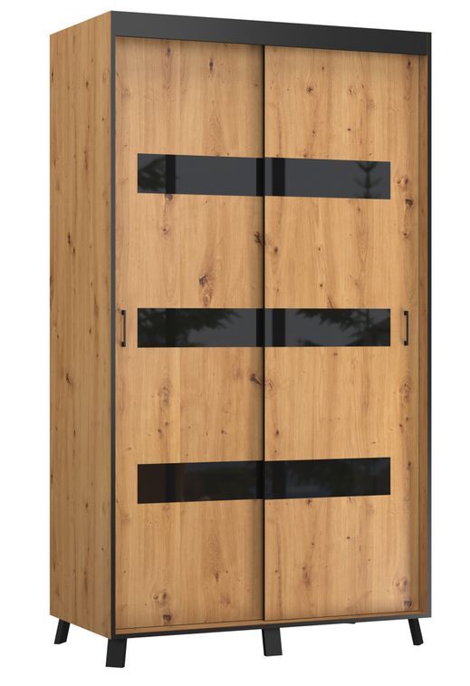 Armoire de chambre à 2 ou 3 portes coulissantes bois clair artisan et noir Sokano - 4 tailles - Photo n°4
