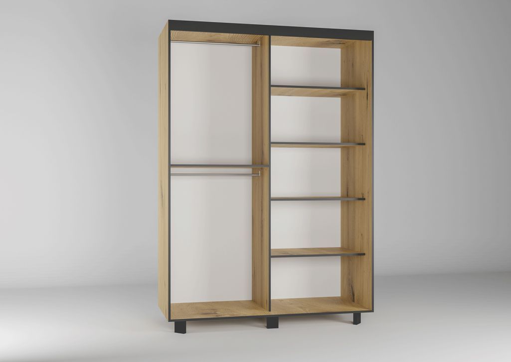 Armoire de chambre à 2 ou 3 portes coulissantes bois clair et noir avec miroir Tokani - 4 tailles - Photo n°10