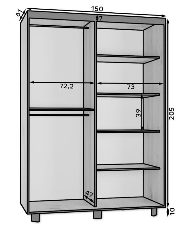 Armoire de chambre à 2 ou 3 portes coulissantes bois clair et noir avec miroir Tokani - 4 tailles - Photo n°14