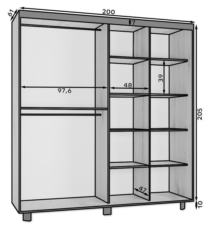 Armoire de chambre à 2 ou 3 portes coulissantes bois clair et noir avec miroir Tokani - 4 tailles - Photo n°15
