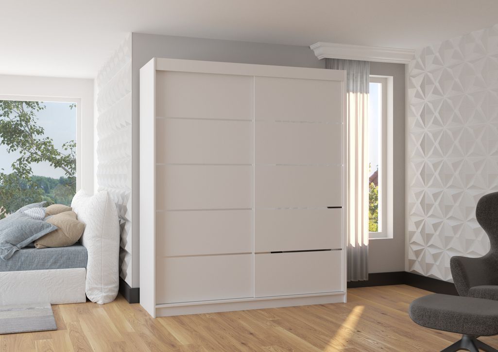 Armoire de chambre à coucher 2 portes coulissantes blanc et alu Pimka 180 cm - Photo n°2