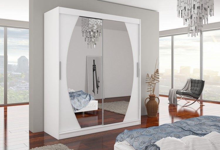 Armoire de chambre à coucher 2 portes coulissantes blanc et miroir Balko 180 cm - Photo n°3