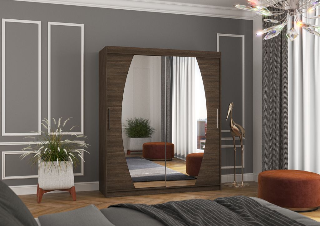 Armoire de chambre à coucher 2 portes coulissantes marron et miroir Balko 180 cm - Photo n°2