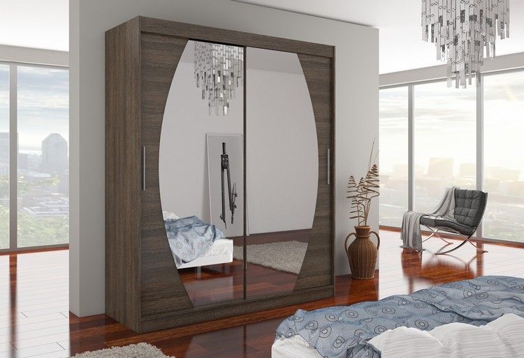 Armoire de chambre à coucher 2 portes coulissantes marron et miroir Balko 180 cm - Photo n°3