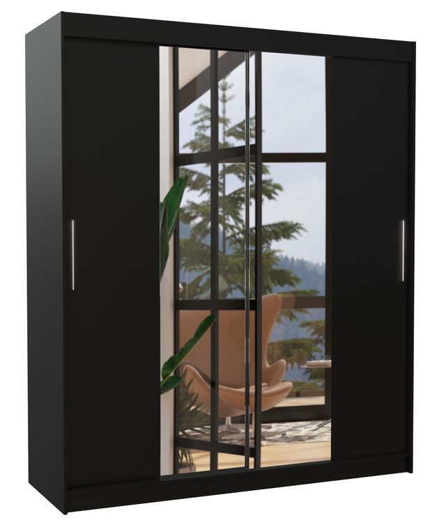 Armoire de chambre à coucher 2 portes coulissantes noir et miroir Dally 180 cm - Photo n°1